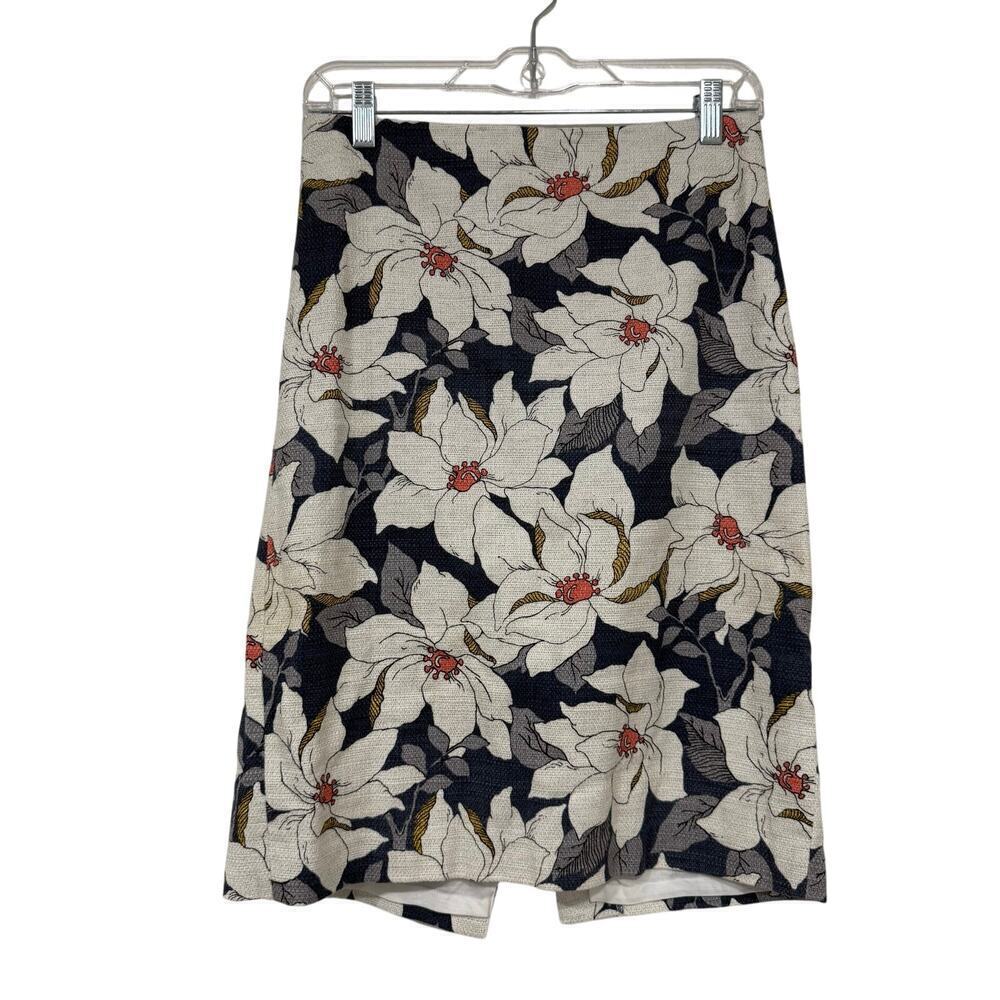 Ann Taylor Women's Navy Blue Lily Floral Knee Length Pencil Skirt Office Size 4